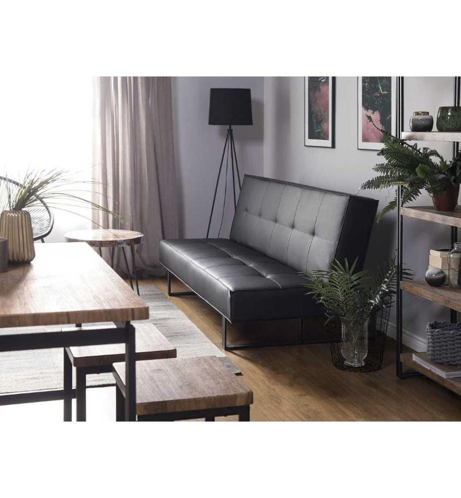 Canapé Convertible Clic Clack 3 Places en Cuir PU Noir Espace de Couchage Confortable et Design Moderne