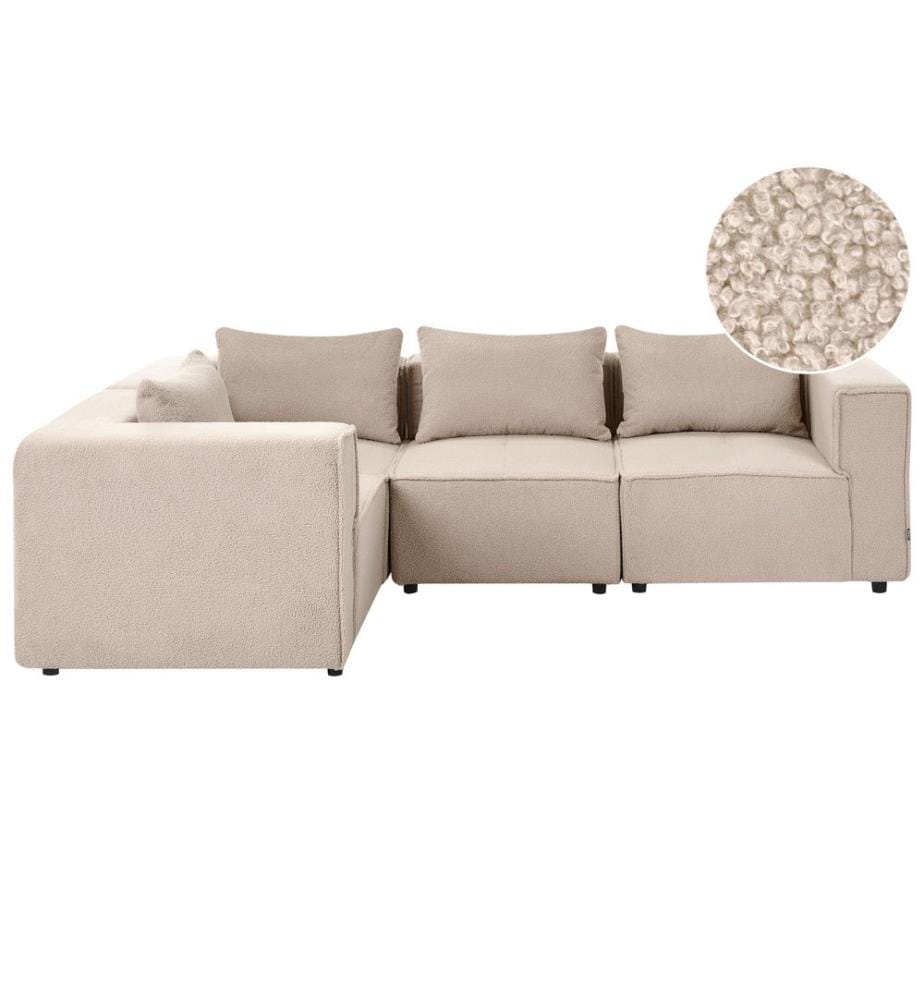 AXEBO 4 places Canapé d'angle modulable Côté droit Beige Bouclé