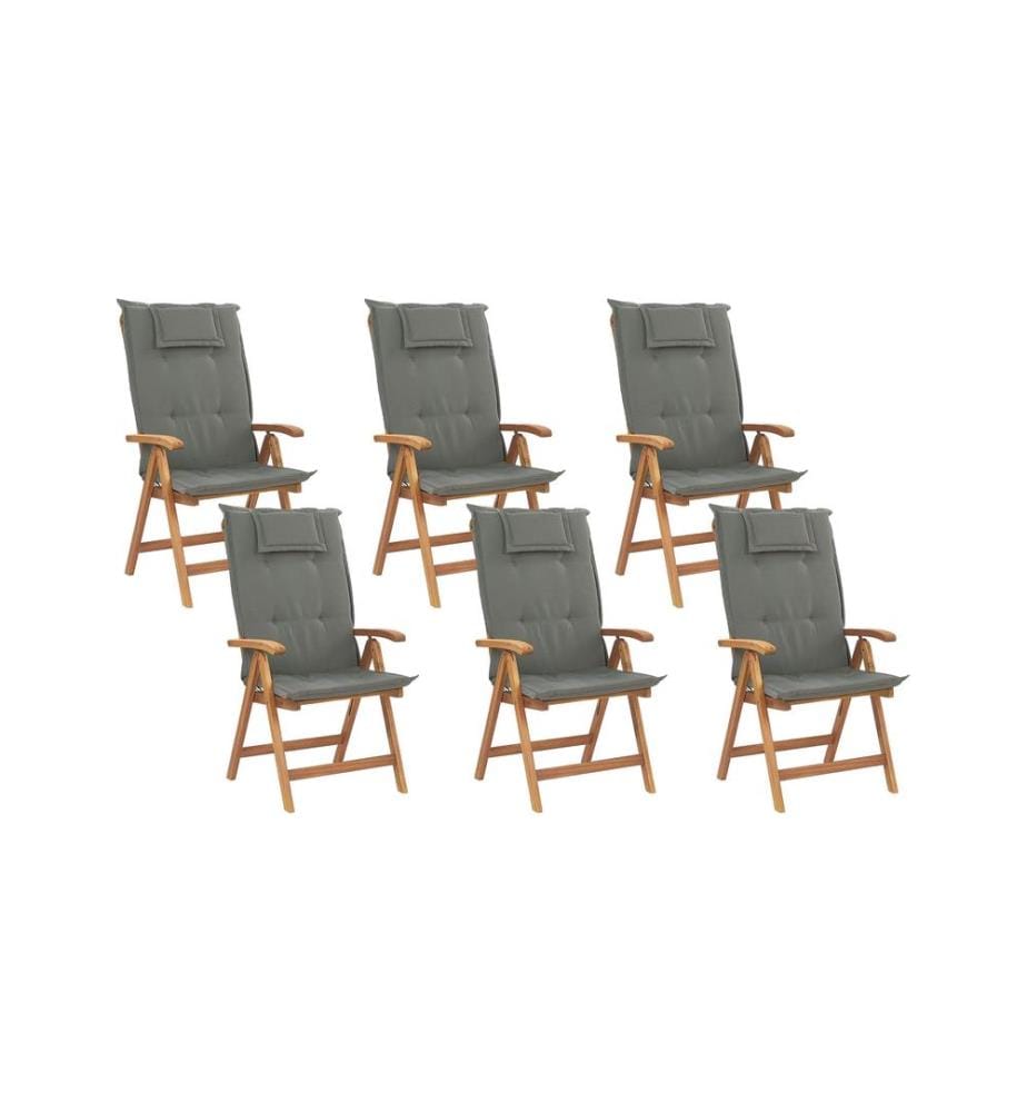 Lot de 6 chaises de jardin avec coussins JAVA Acacia Gris graphite