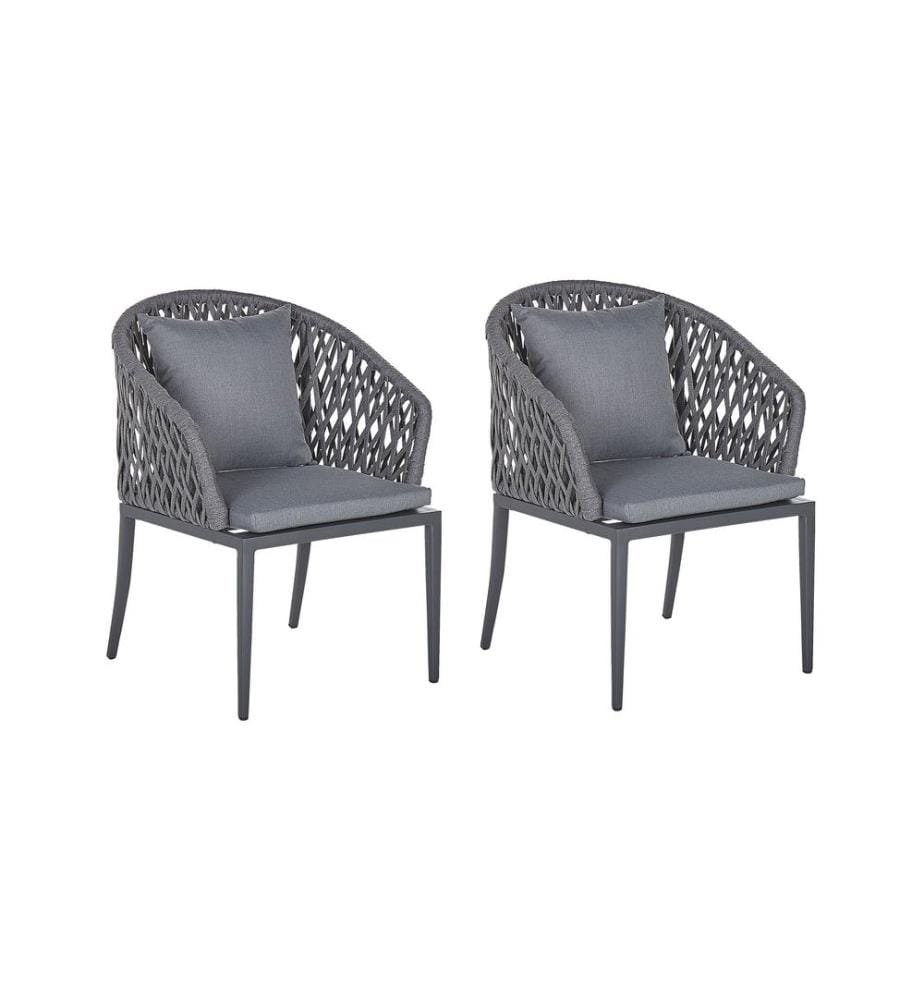 Lot de 2 chaises de jardin avec coussins LIPARI Métal Gris