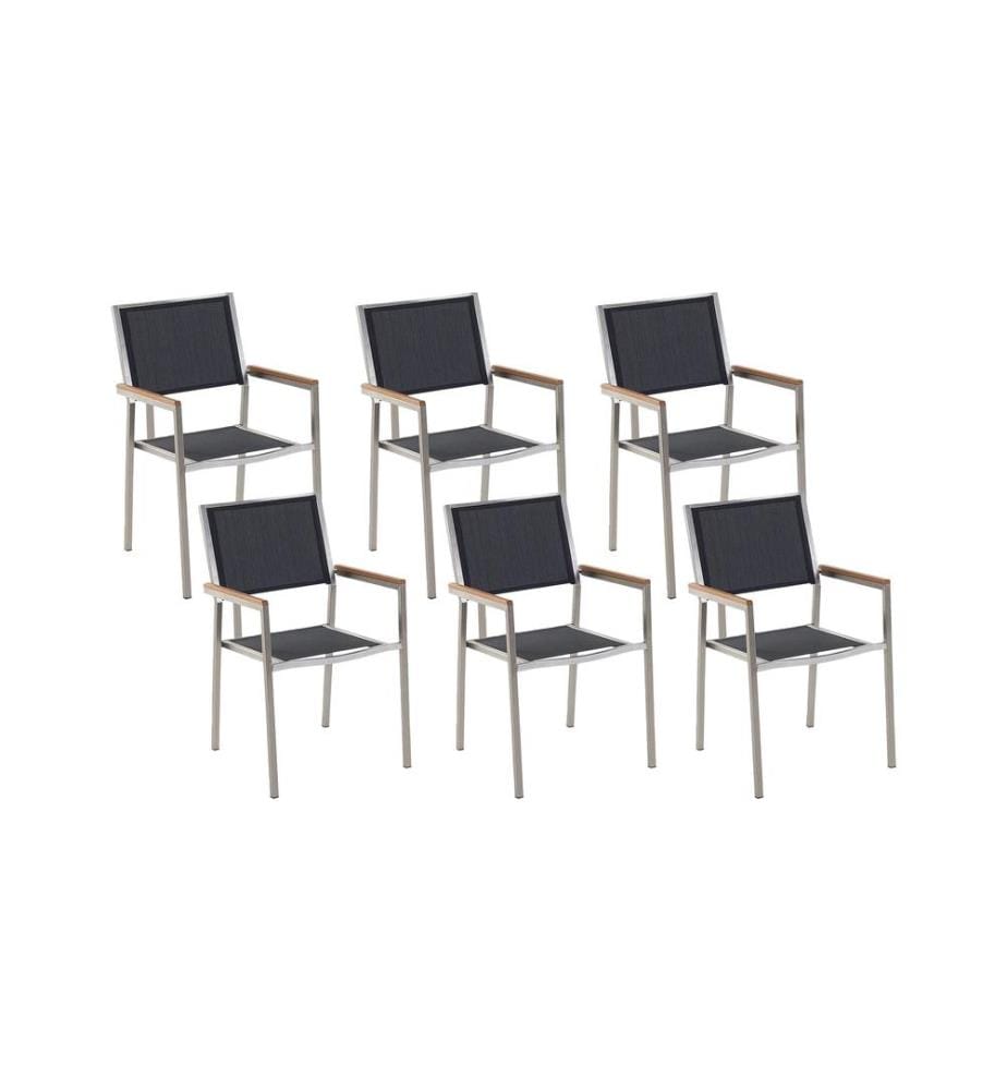 Lot de 6 chaises de jardin GROSSETO Acier inox Noir
