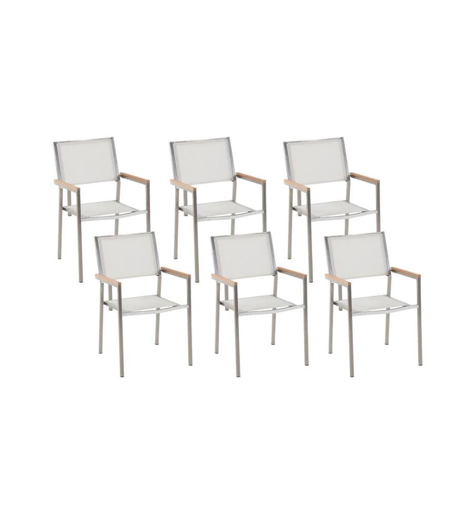 Lot de 6 chaises de jardin GROSSETO Acier inox Blanc