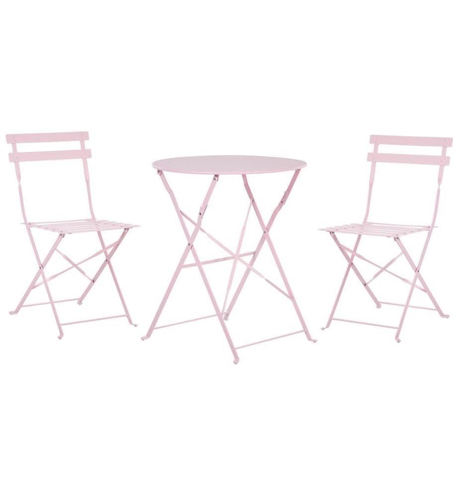 Ensemble bistrot Pliant FIORI Métal Rose pastel