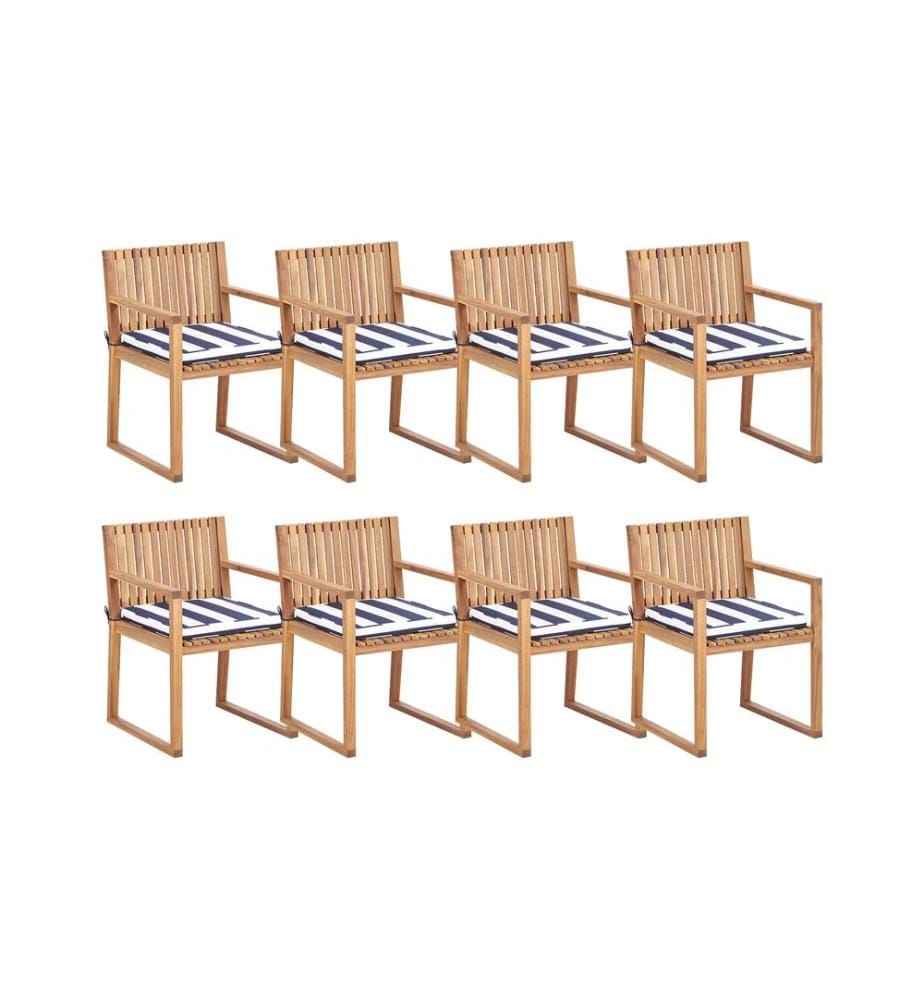 Lot de 8 chaises de jardin avec coussins SASSARI II Bois d'acacia certifié Bleu marine