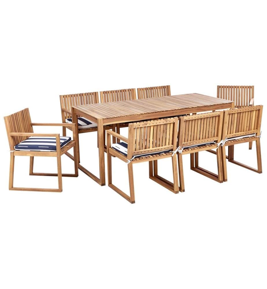 Salle à manger de jardin 8 places SASSARI II avec coussins Bois d'acacia certifié Bleu marine
