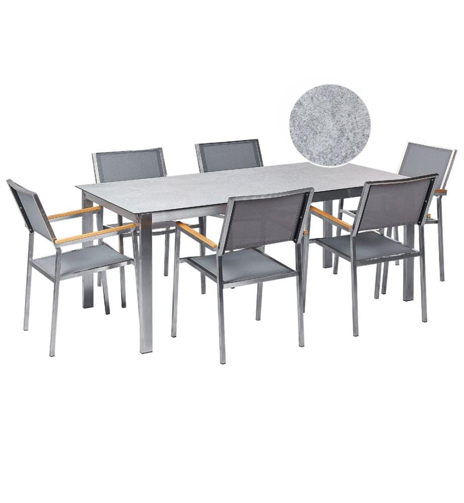 Salle à manger de jardin 6 places COSOLETO/GROSSETO Verre de sécurité Effet marbre Gris