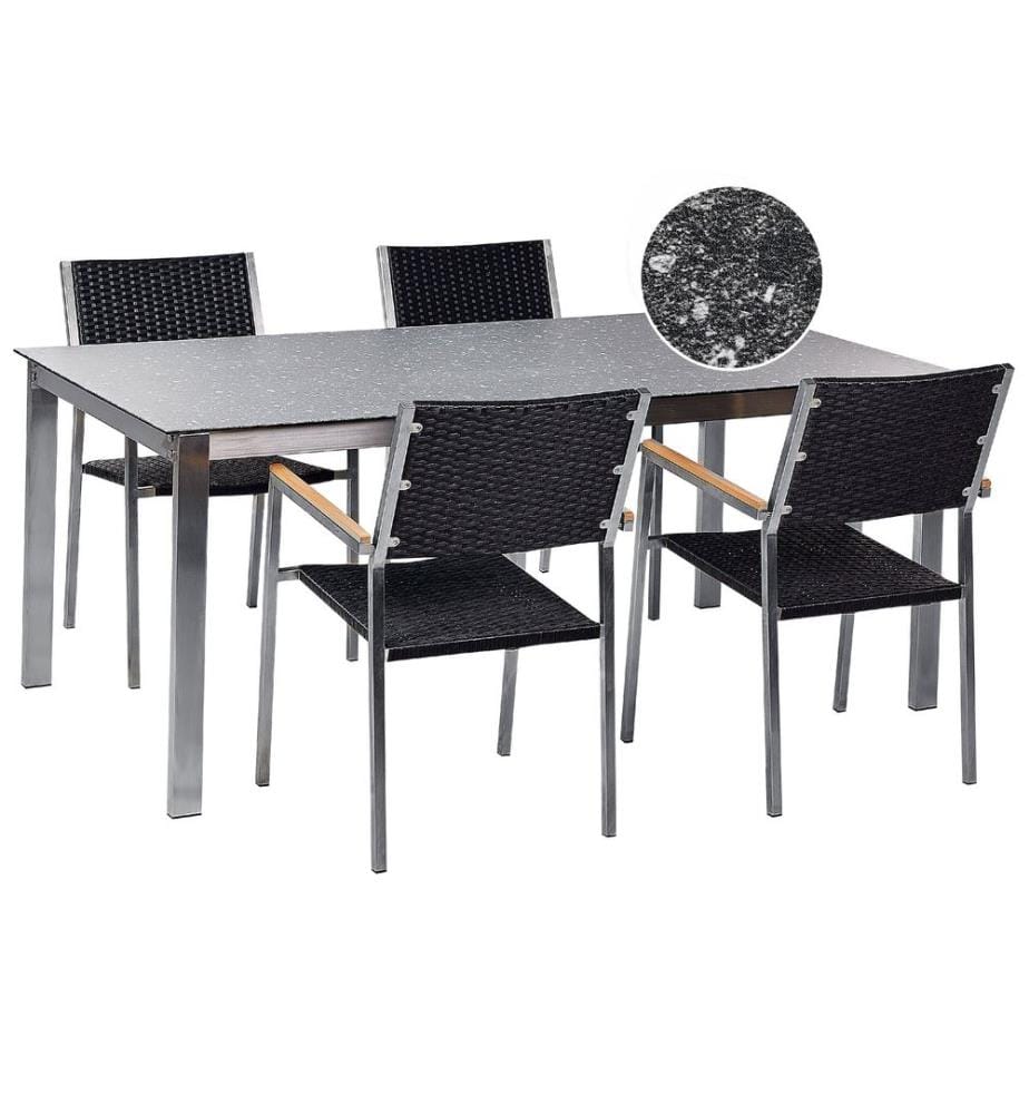 Salle à manger de jardin 4 places COSOLETO/GROSSETO Noir Verre de sécurité Effet granite