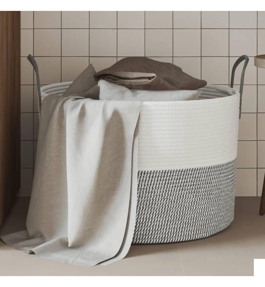 Panier de rangement gris et blanc Ø51x33 cm coton
