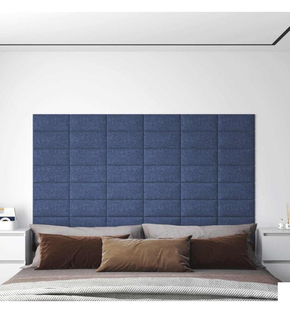 Tête de lit murale 12 pcs Bleu 30 x 15 cm tissu