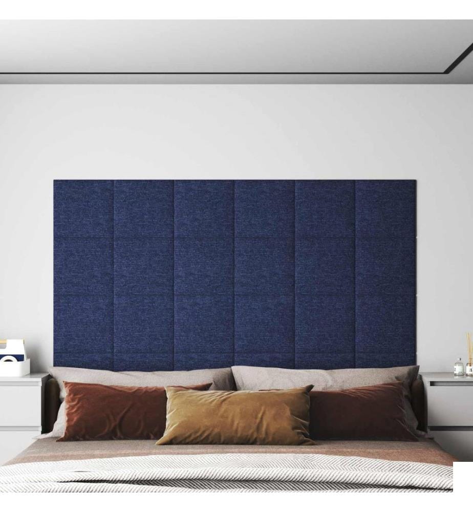 Tête de lit murale 12 pcs Bleu 30 x 30 cm tissu
