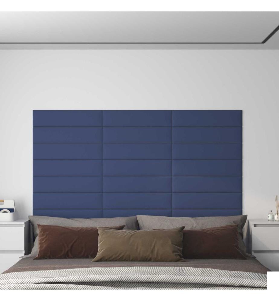 Tête de lit murale 12 pcs Bleu 60 x 15 cm tissu
