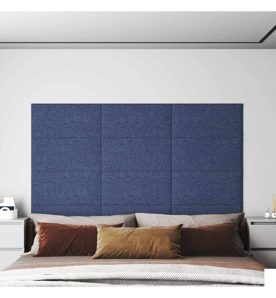 Tête de lit murale 12 pcs Bleu 60 x 30 cm tissu