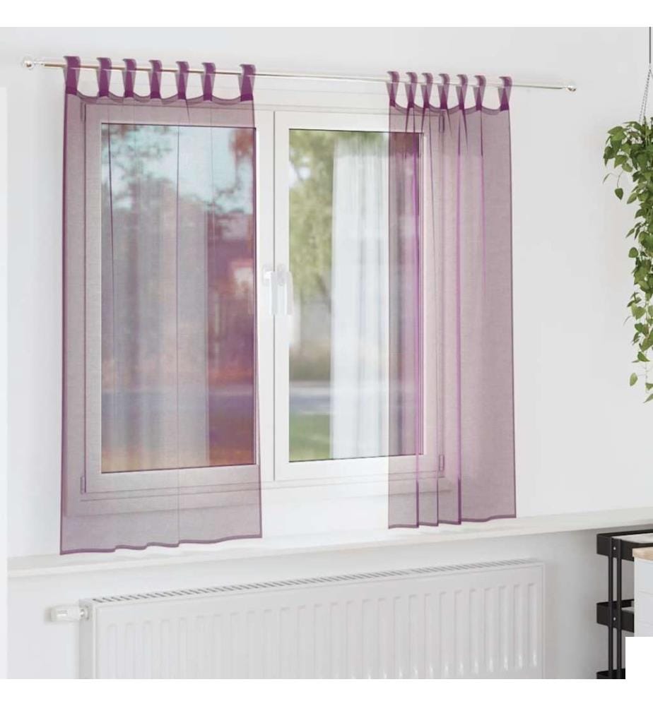 Rideaux en voile avec boucles 2 pcs violet 140x140 cm
