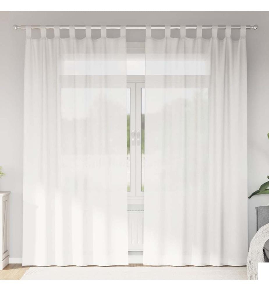 Rideaux en voile avec boucles 2 pcs blanc 140x225 cm