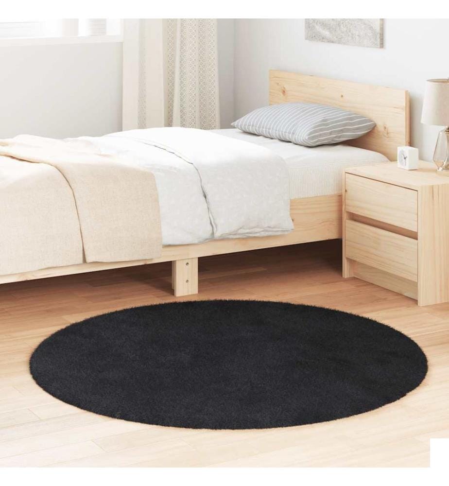 Tapis shaggy à poils longs NAVARRA noir 120x120 cm polyester