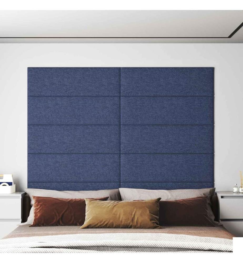 Tête de lit murale 12 pcs Bleu 90 x 30 cm tissu