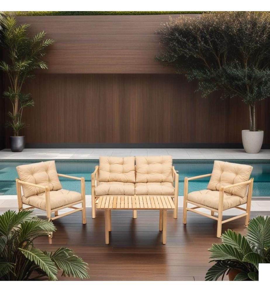 Ensemble table et chaises de jardin (4 pièces) - Crème naturelle