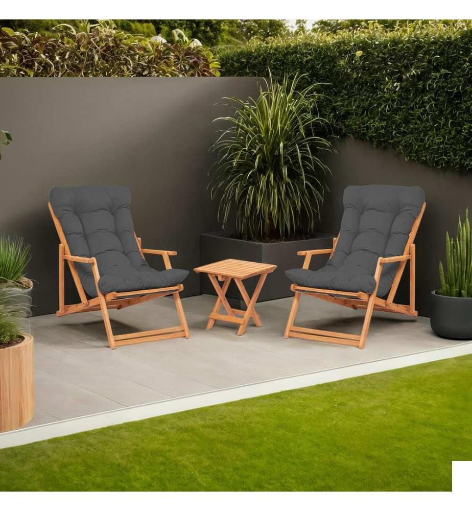 Ensemble table et chaises de jardin (3 pièces) - Gris naturel
