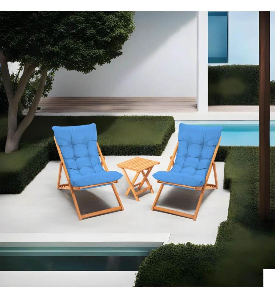 Ensemble table et chaises de jardin (3 pièces) - Bleu naturel