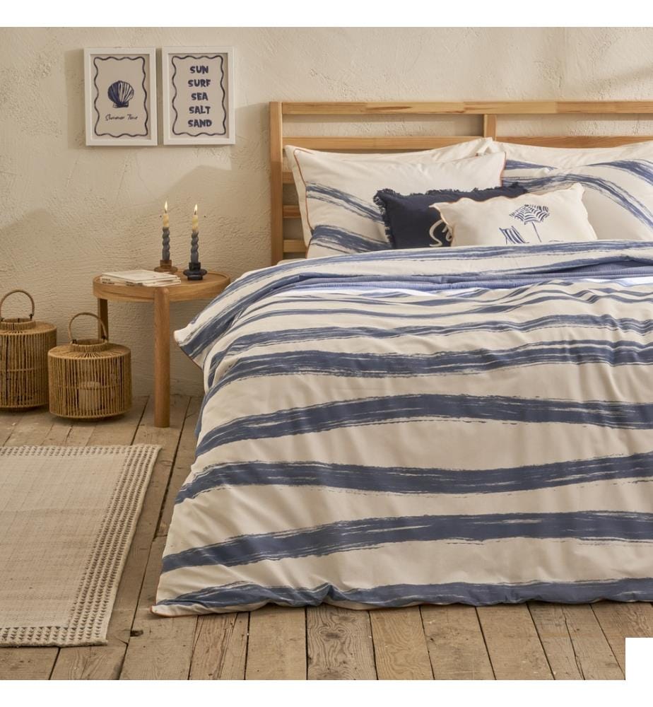 Housse de couette double Marine passepoil 200x220 cm - Bleu et blanc