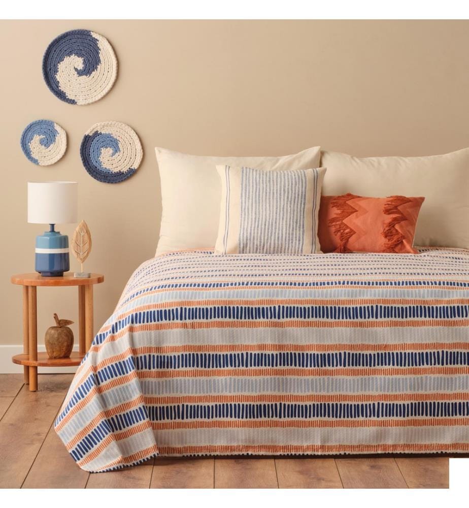 Couvre-lit double imprimé Cooper 200x220 cm - Bleu
