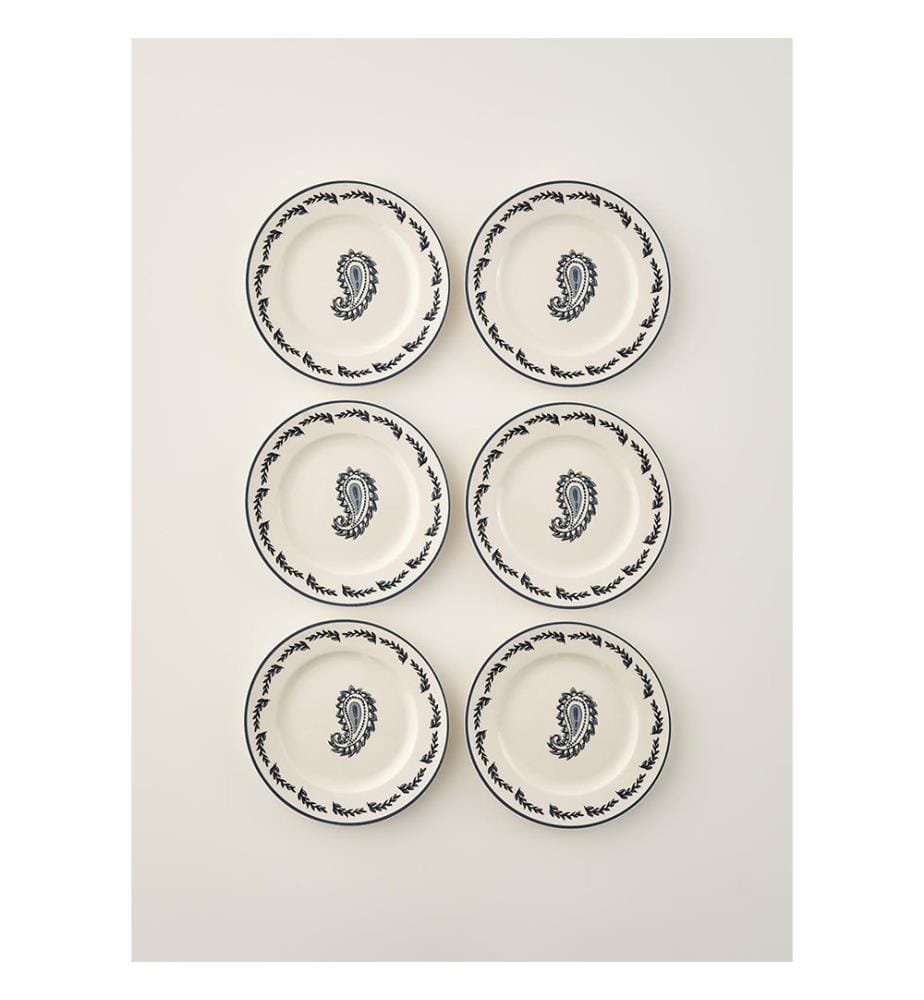 Lot de 6 Assiettes à Dessert Paisley - Bleu