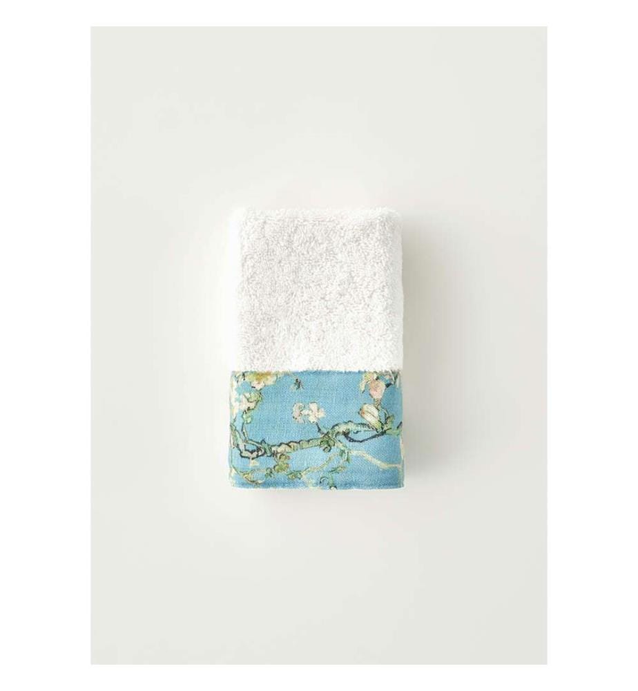 Serviette mains bord imprimé 30 x 50 cm - Turquoise