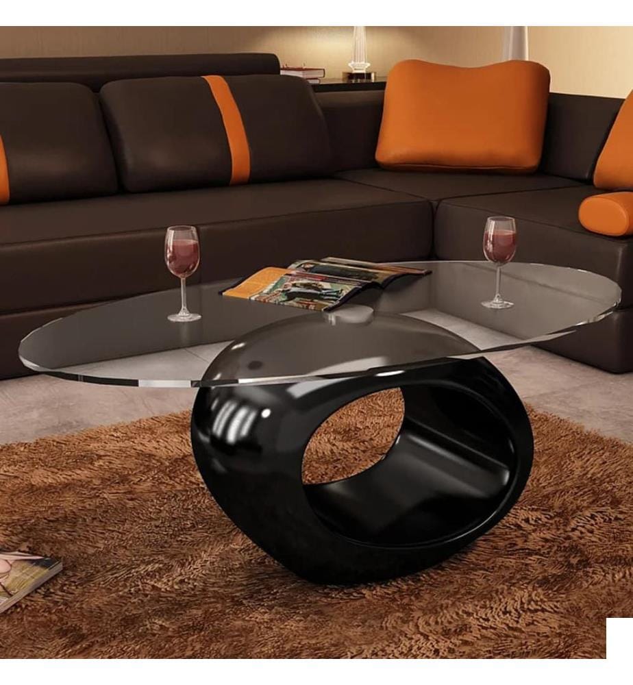 Table basse avec dessus de table en verre ovale Noir brillant