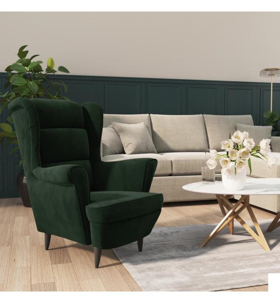 Fauteuil vert foncé velours