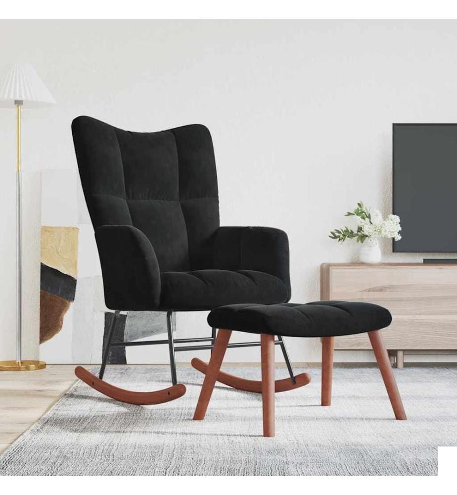 Chaise à bascule avec repose-pied Noir Velours