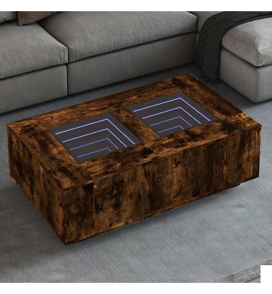 Table basse avec LED infini chêne fumé 116x69x40 cm
