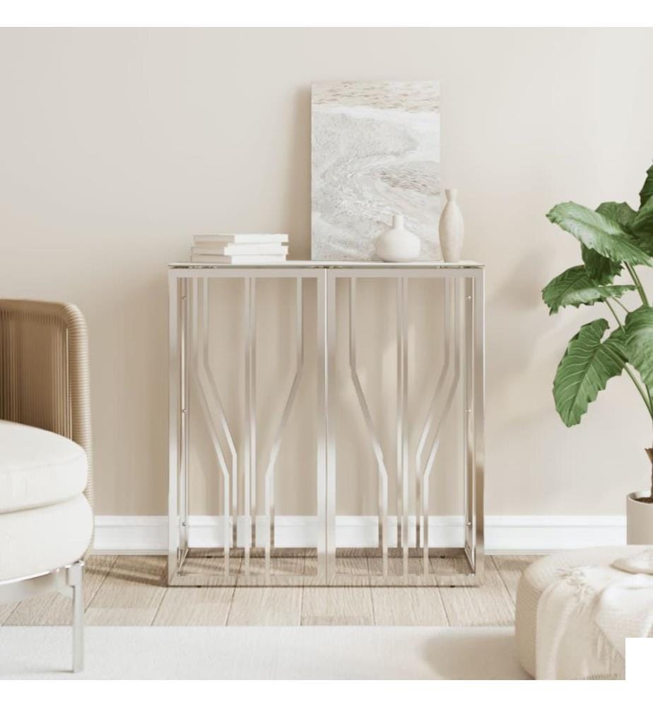 Table console argenté 70x30x70 cm acier inoxydable et verre