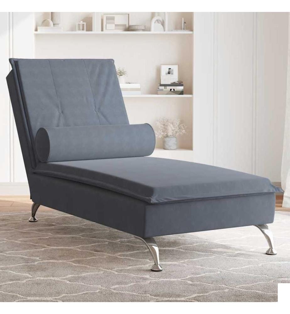 Chaise longue de massage avec traversin gris foncé velours