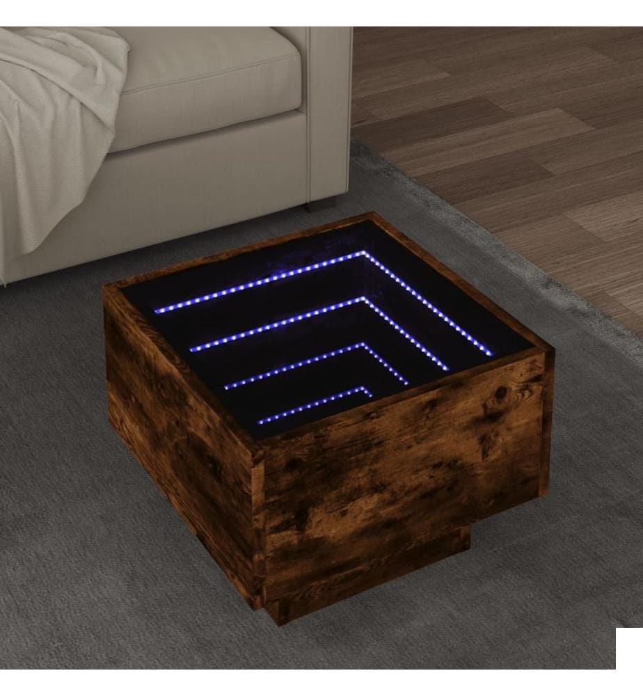 Table d'appoint et LED chêne fumé 40x40x30 cm bois d'ingénierie