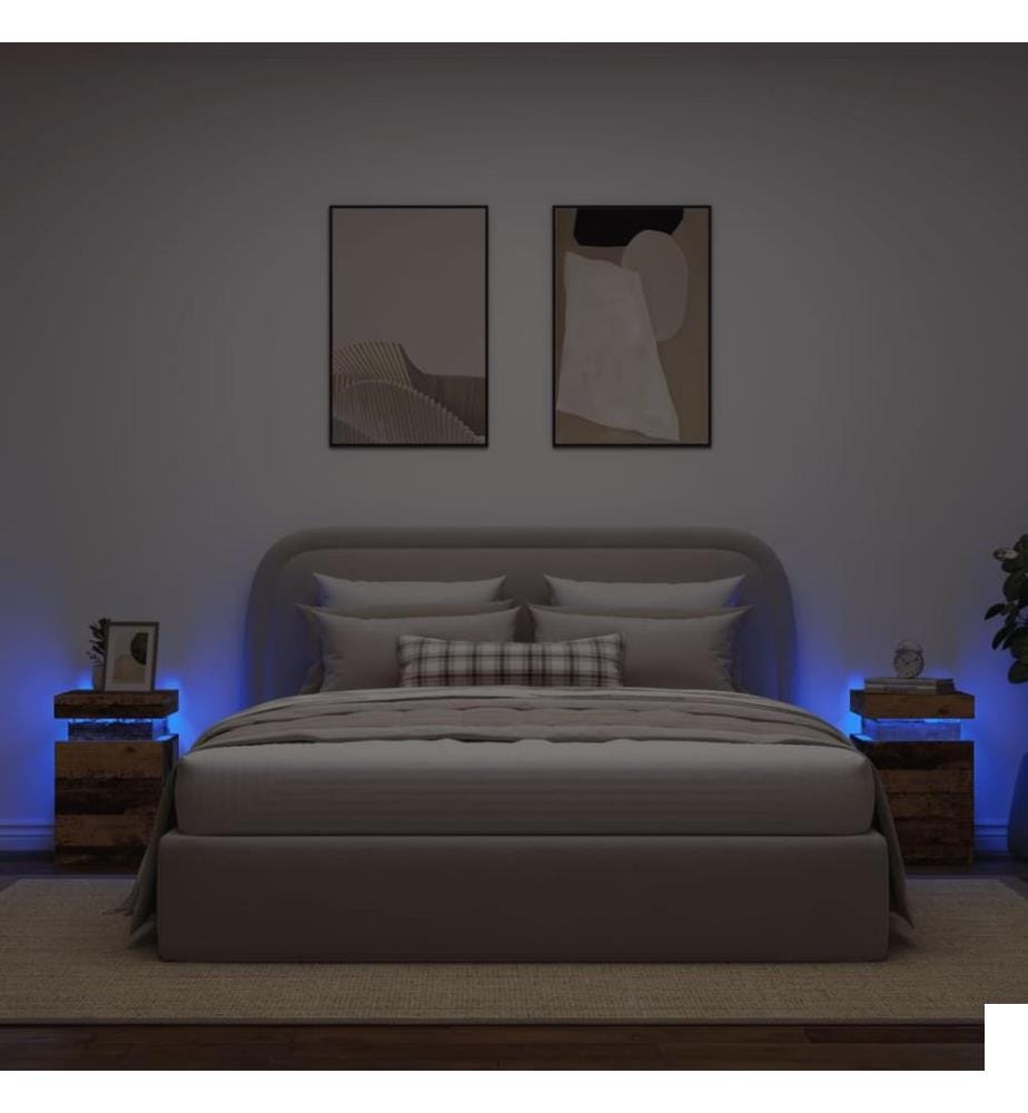 Tables de chevet avec LED 2 pcs vieux bois bois d'ingénierie