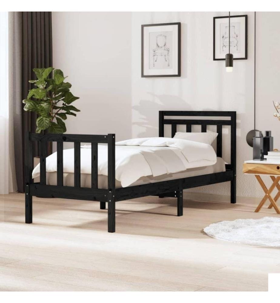 Cadre de lit Noir Bois massif 75x190 cm Petit simple