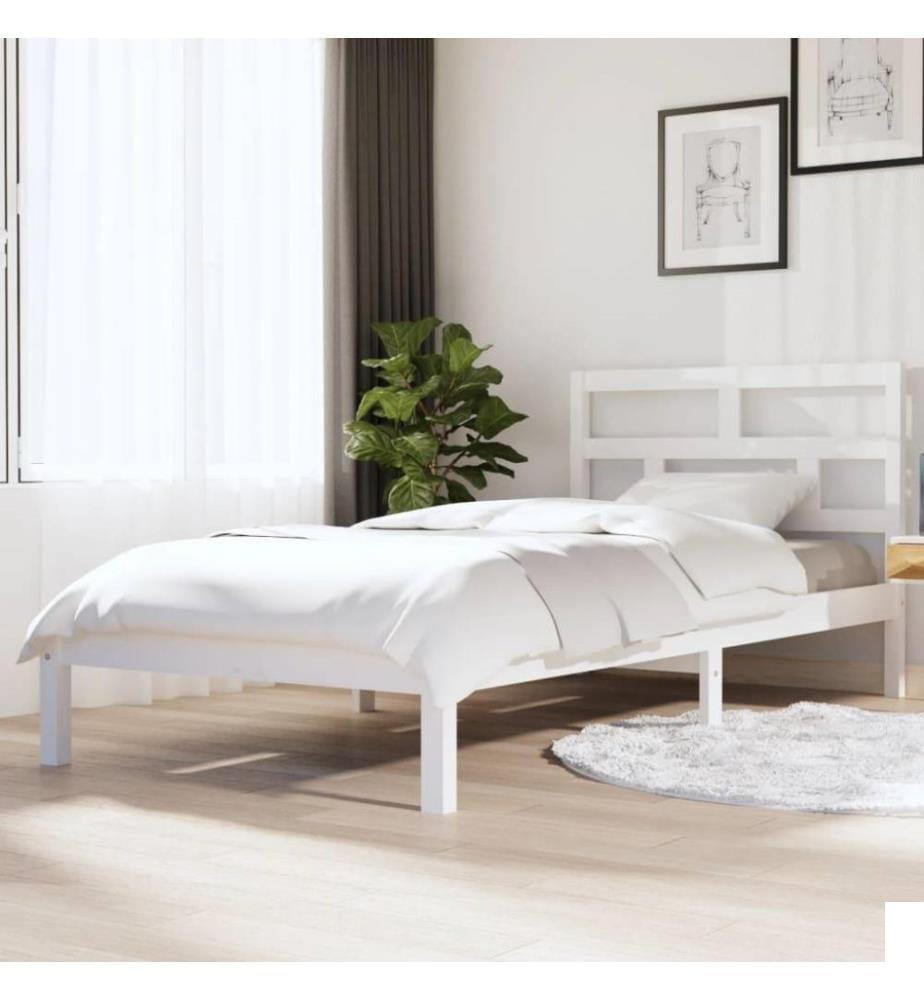 Cadre de lit Blanc Bois de pin massif 90x200 cm