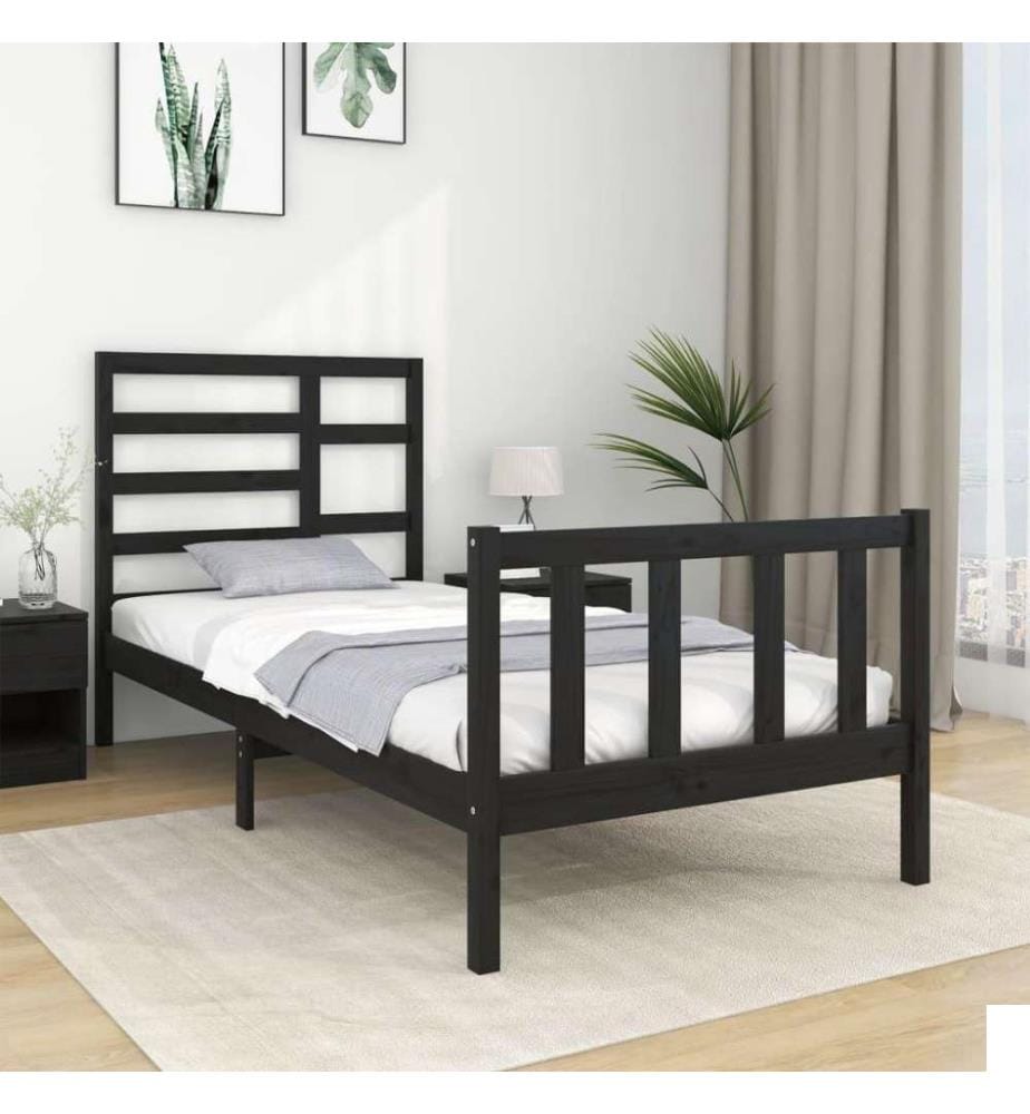 Cadre de lit Noir Bois massif 75x190 cm Petit simple