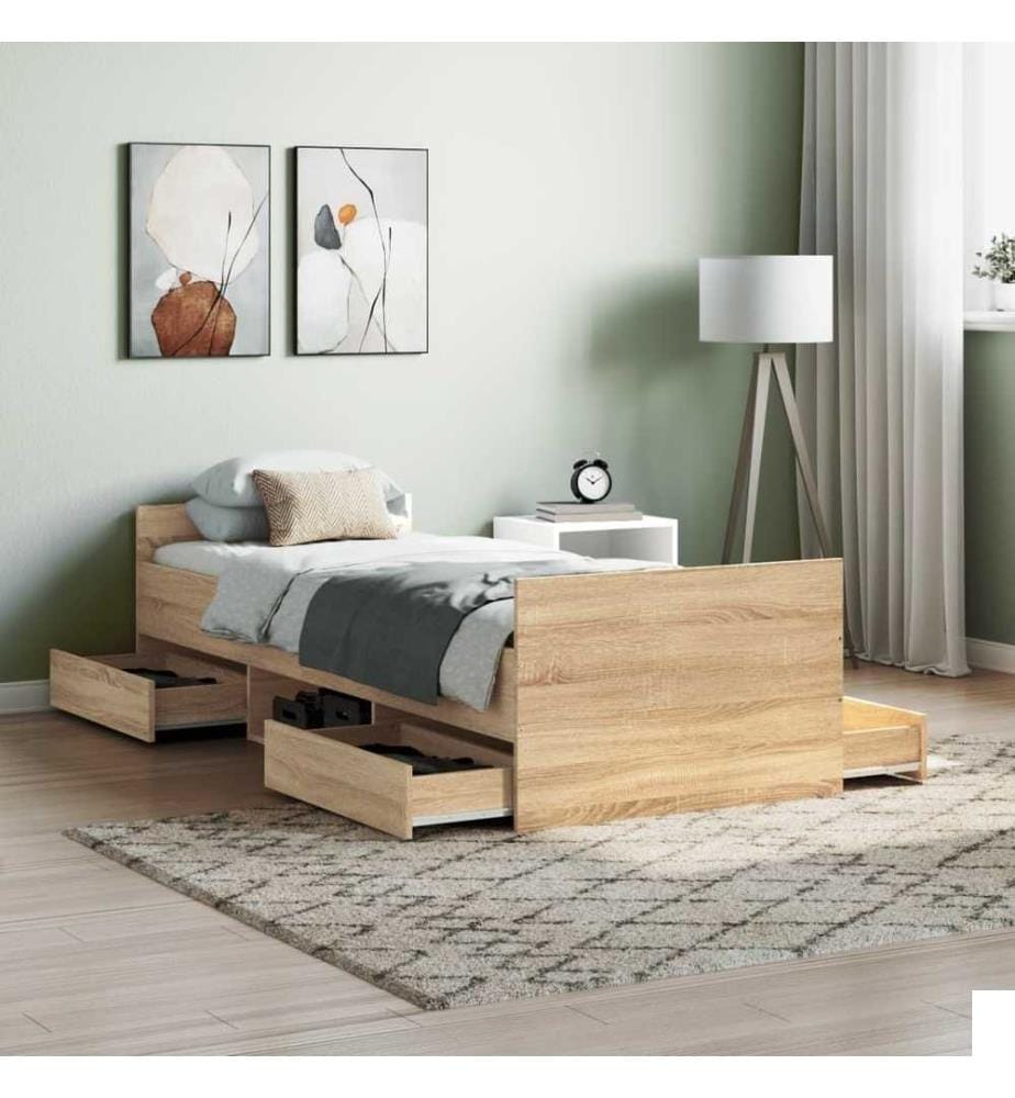 Cadre de lit tête de lit et pied de lit chêne sonoma 75x190 cm
