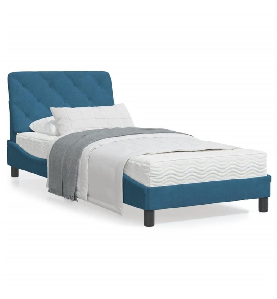 Lit avec matelas bleu 90x190 cm velours