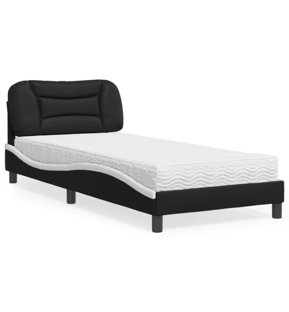 Lit avec matelas noir et blanc 80x200 cm similicuir