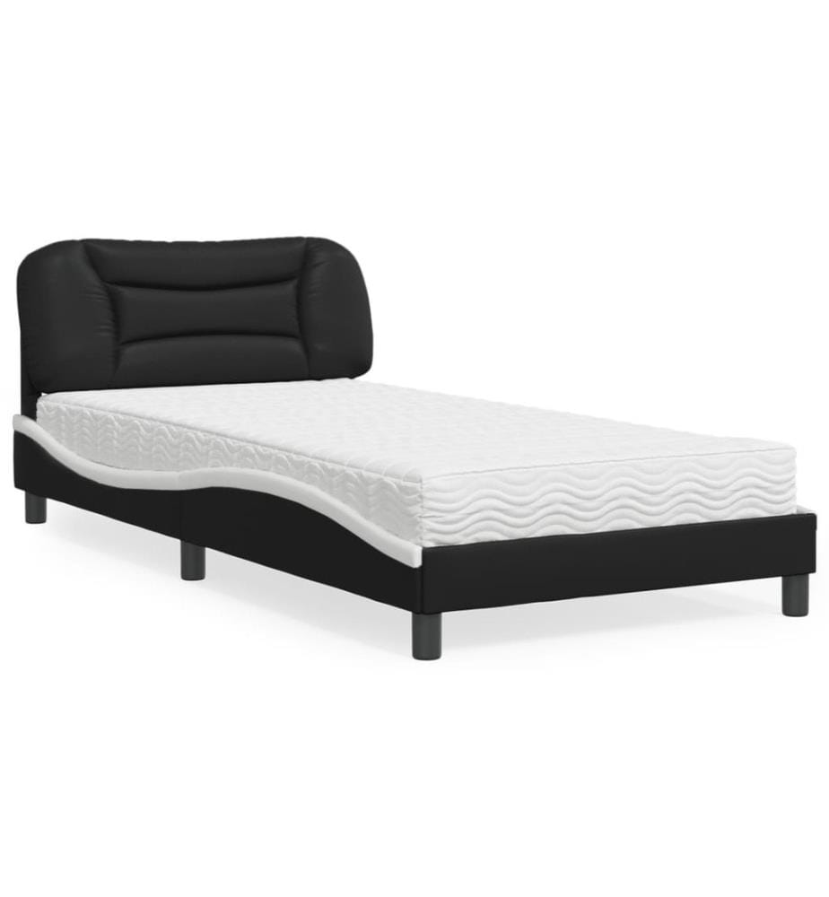 Lit avec matelas noir et blanc 100x200 cm similicuir