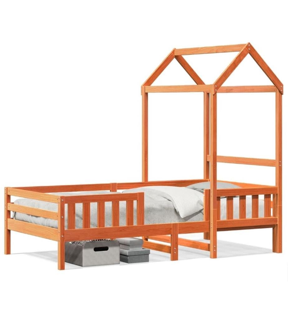 Cadre de lit avec toit cire marron 90x200 cm bois de pin massif