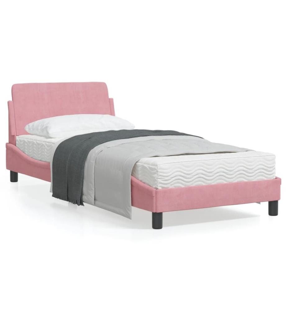 Cadre de lit avec tête de lit Rose 90x200 cm Velours