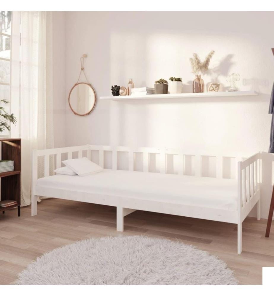 Lit Blanc Bois de pin massif 90x200 cm