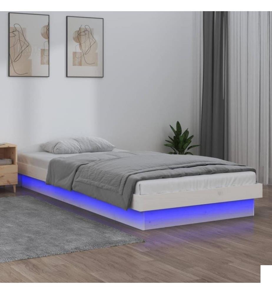Cadre de lit à LED blanc 90x190 cm simple bois massif