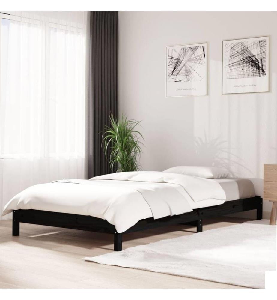 Lit empilable Noir 80x200 cm Bois de pin massif