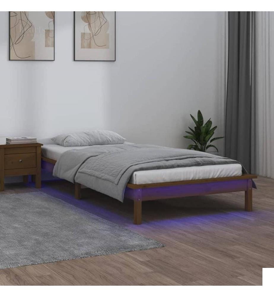 Cadre de lit à LED Marron miel 90x190 cm Simple Bois massif
