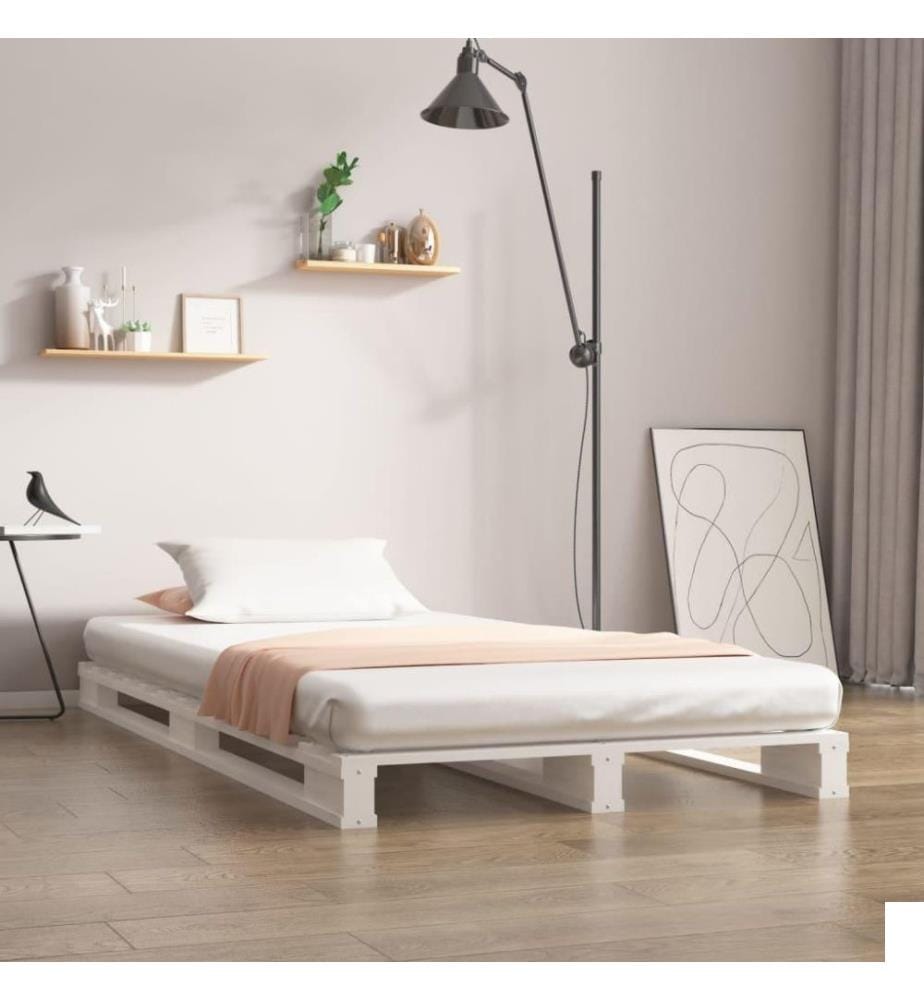 Cadre de lit Blanc 75x190 cm Bois pin massif Petit simple