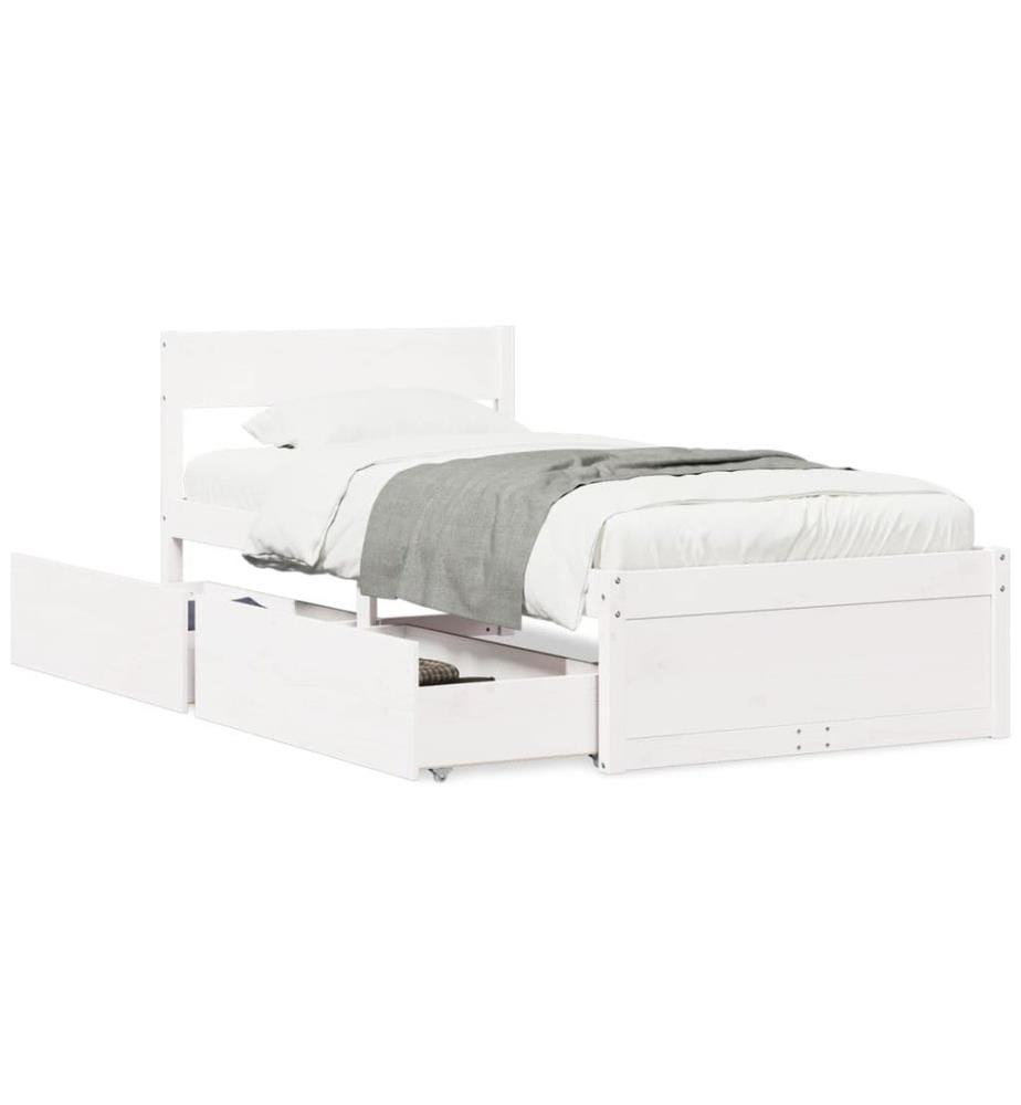 Cadre de lit avec tiroirs blanc 90x200 cm bois de pin massif